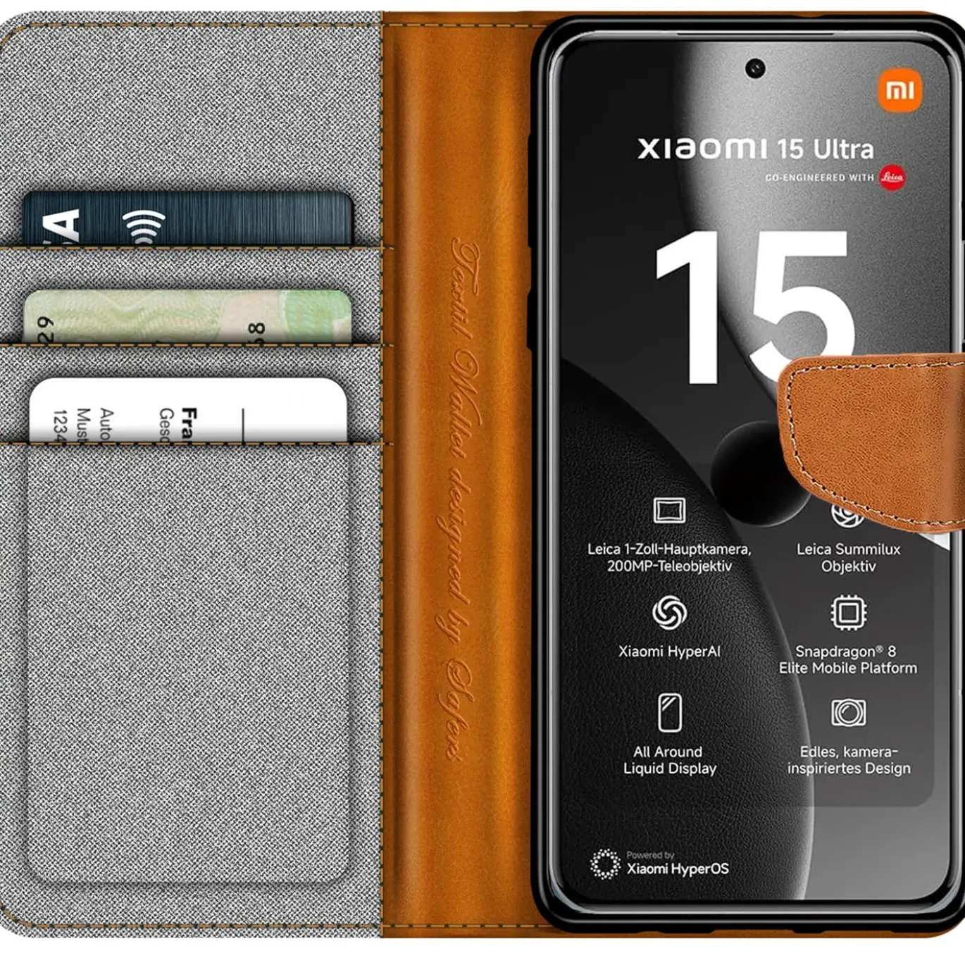 Xiaomi 15 Ultra - Jeanslook Klapphülle mit Kartenfach