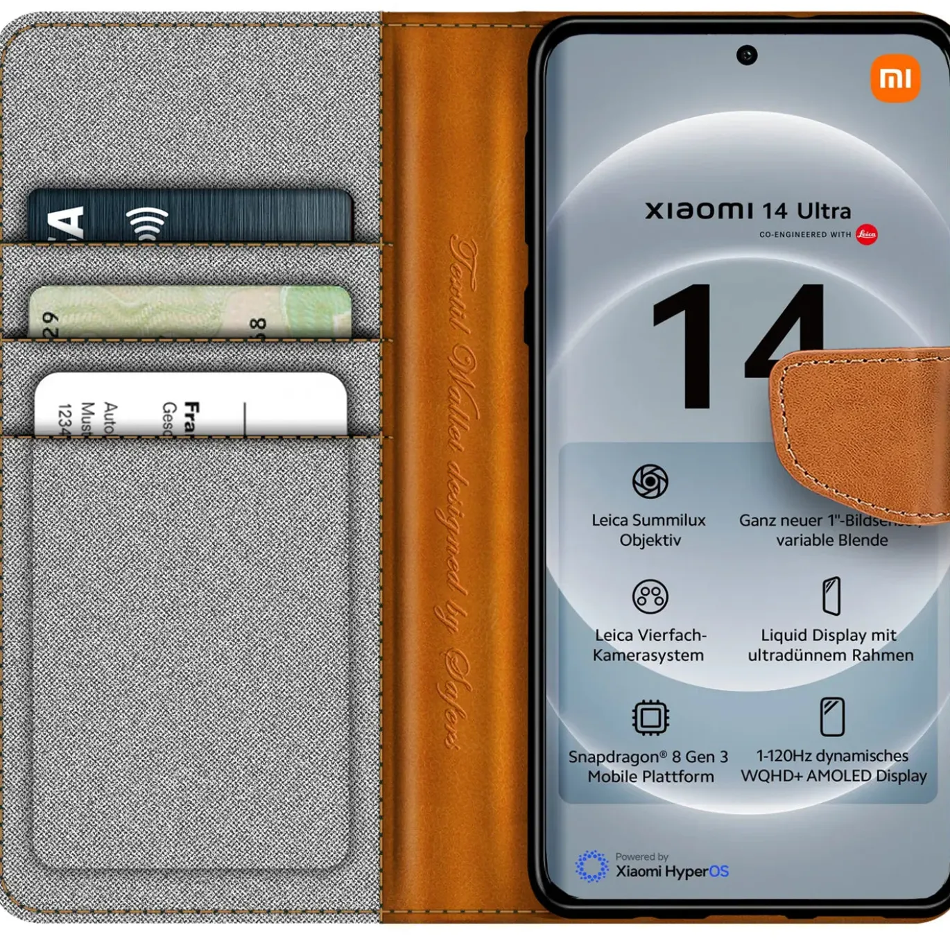 Xiaomi 14 Ultra - Jeanslook Klapphülle mit Kartenfach
