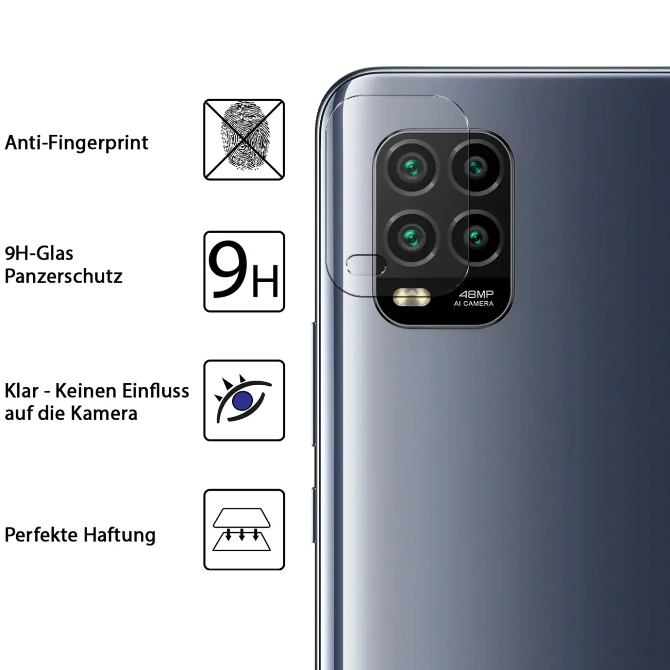 Xiaomi Mi 10 Lite - 9H Displayschutzfolie 2x Display & Kamera