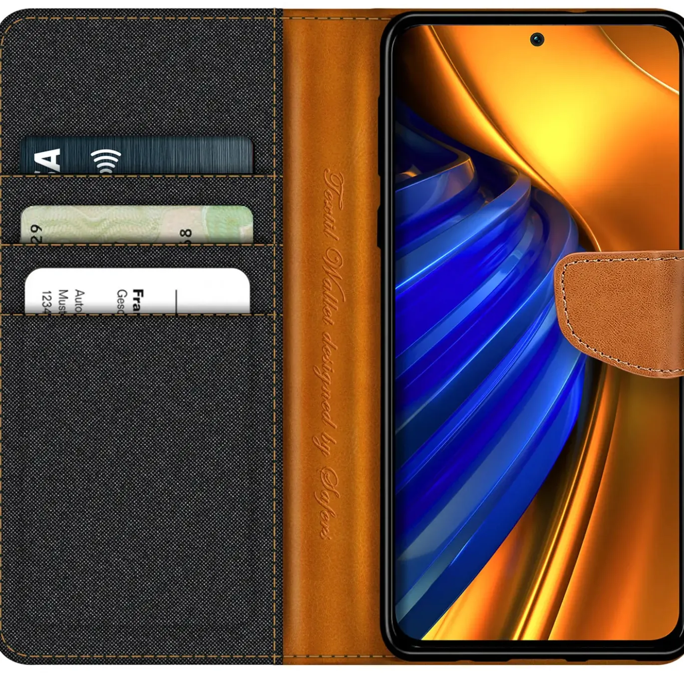 Xiaomi Poco F4 GT - Jeanslook Klapphülle mit Kartenfach