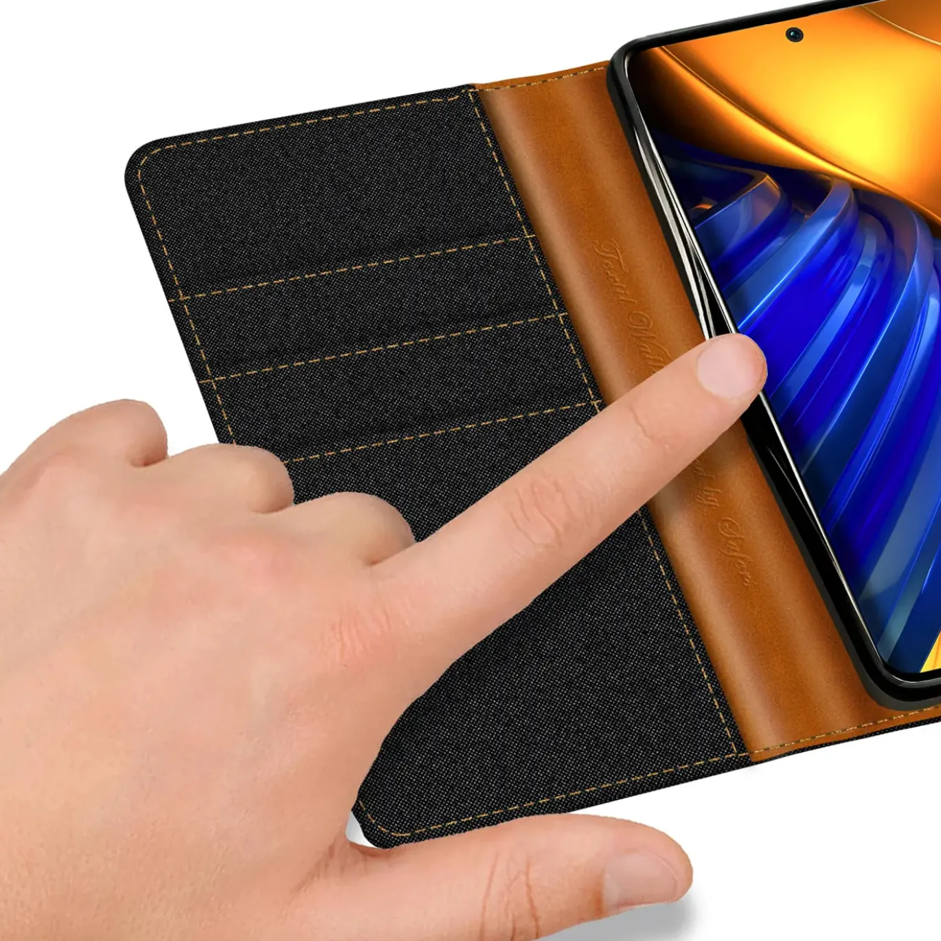 Xiaomi Poco F4 GT - Jeanslook Klapphülle mit Kartenfach