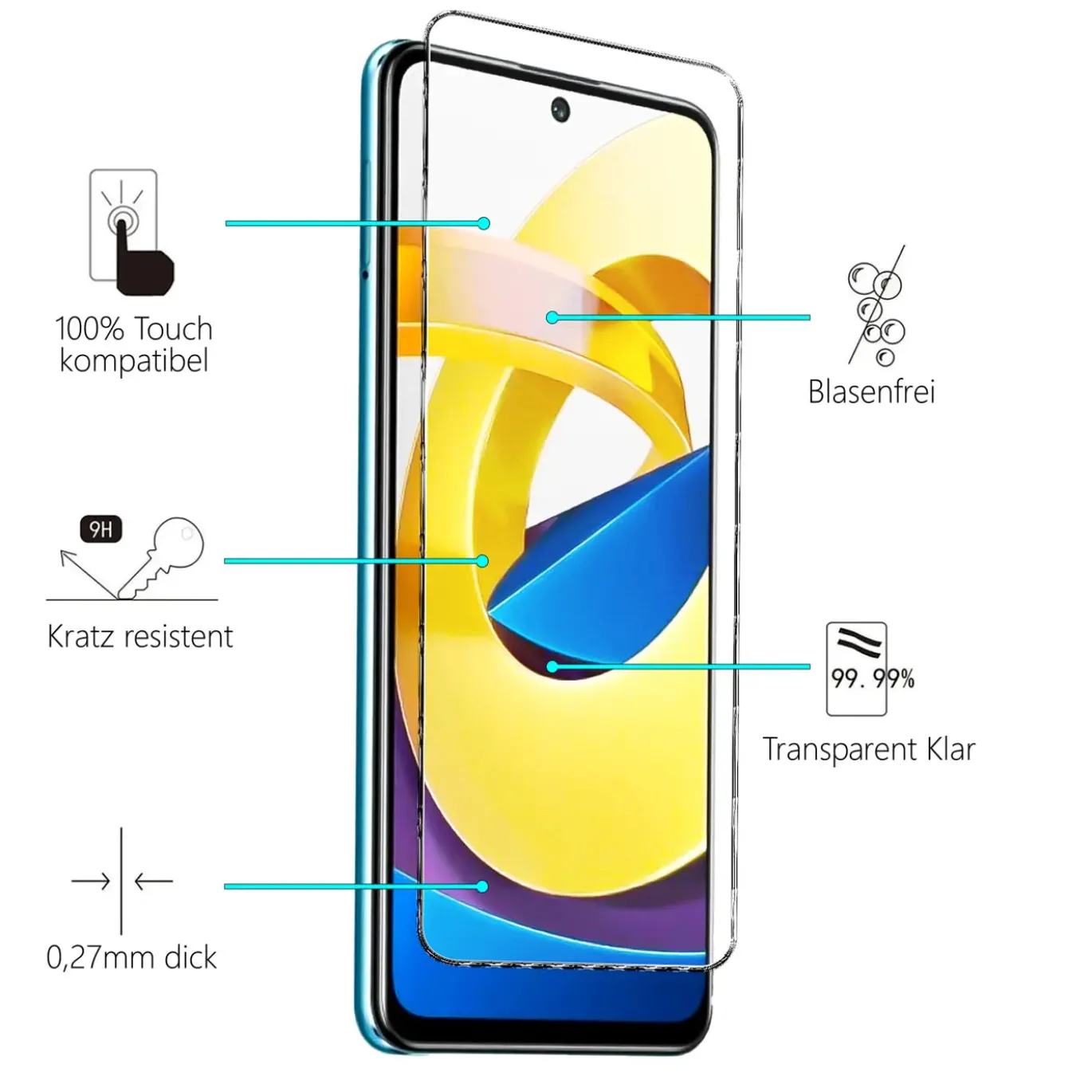 Xiaomi Poco M4 Pro 5G - 9H Displayschutzfolie 2x Display & Kamera