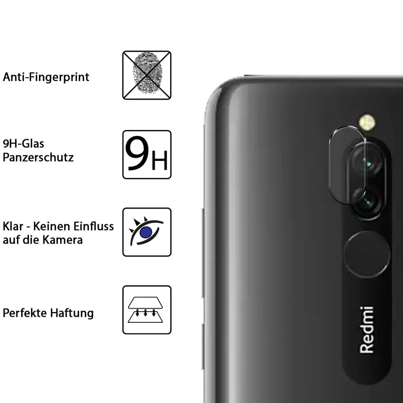Xiaomi Redmi 8 - 9H Displayschutzfolie 2x Display & Kamera