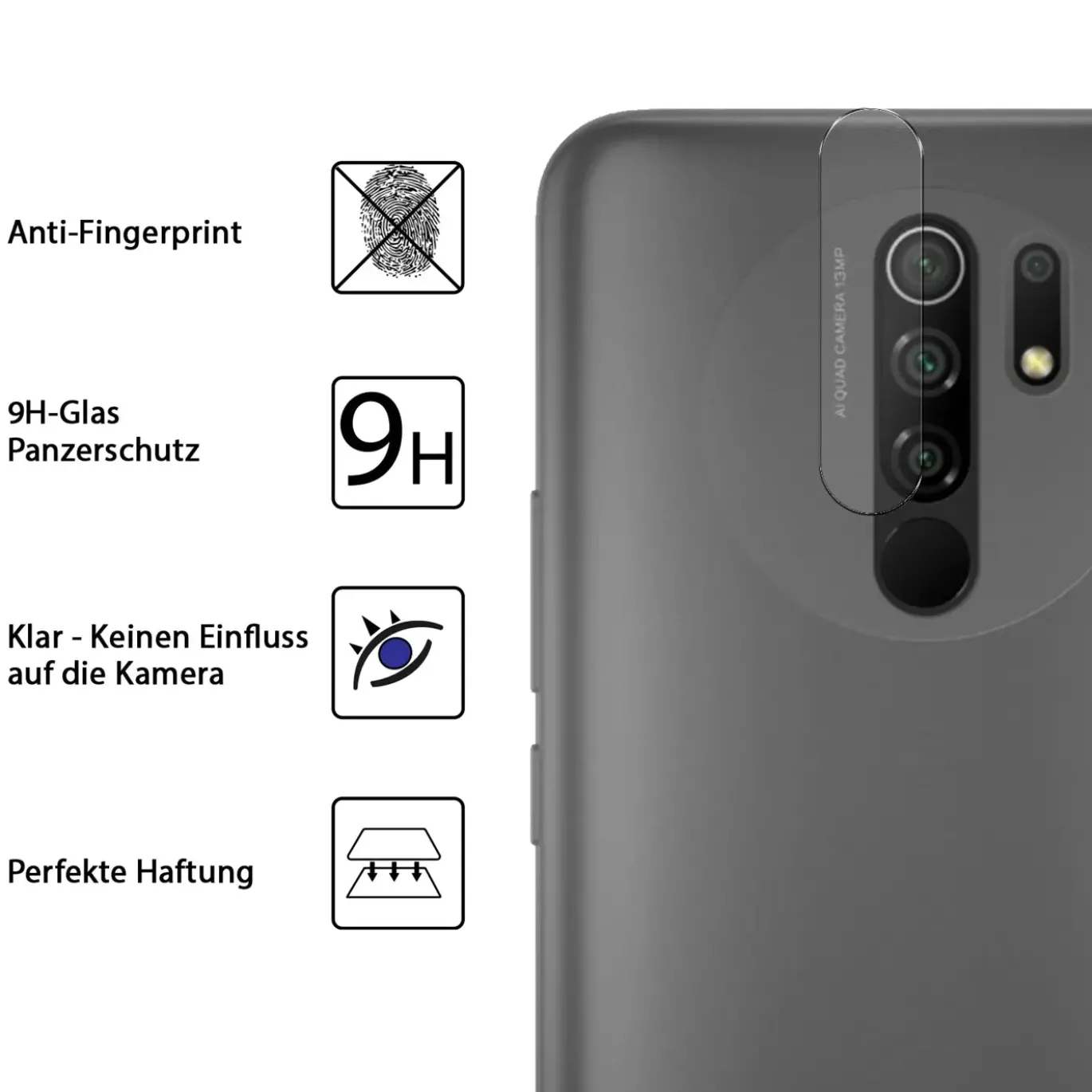 Xiaomi Redmi 9 - 9H Displayschutzfolie 2x Display & Kamera