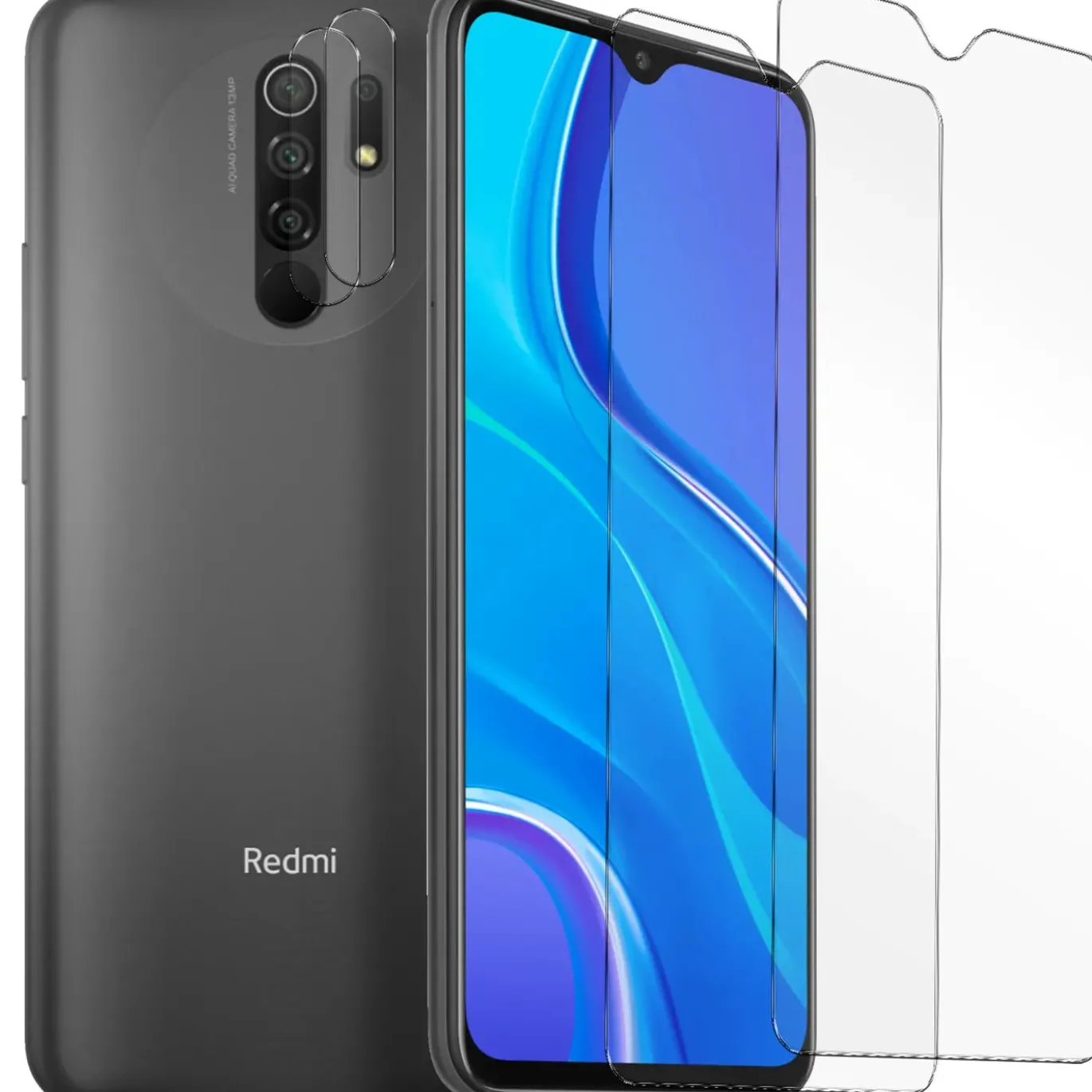 Xiaomi Redmi 9 - 9H Displayschutzfolie 2x Display & Kamera
