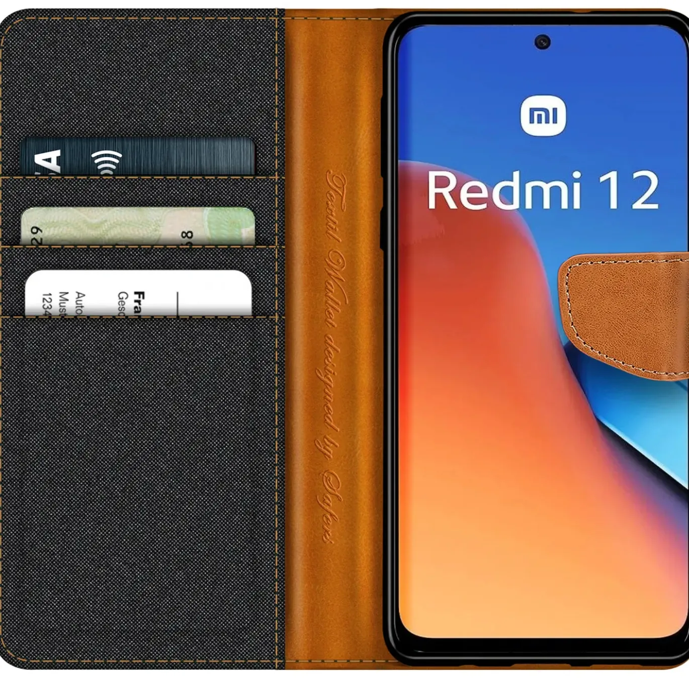 Xiaomi Redmi 12 - Jeanslook Klapphülle mit Kartenfach