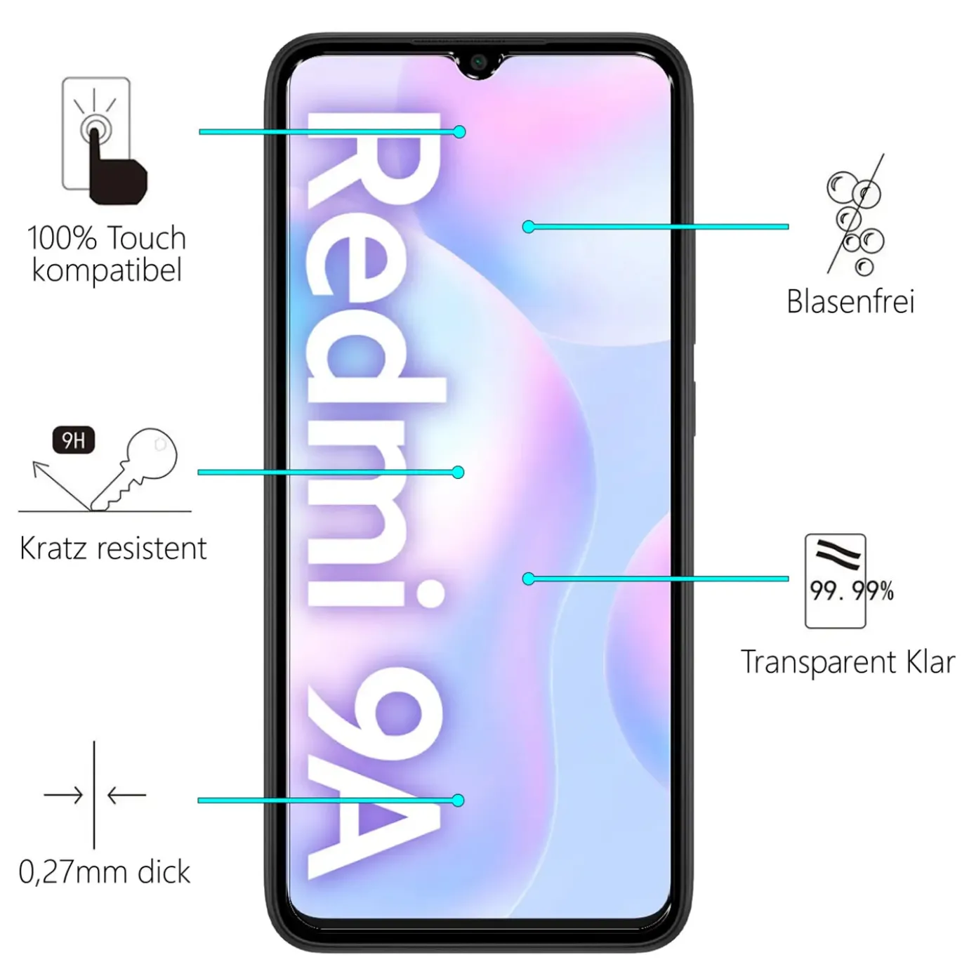 Xiaomi Redmi 9A - 2x 9H Panzer Glasfolie, Displayfolie