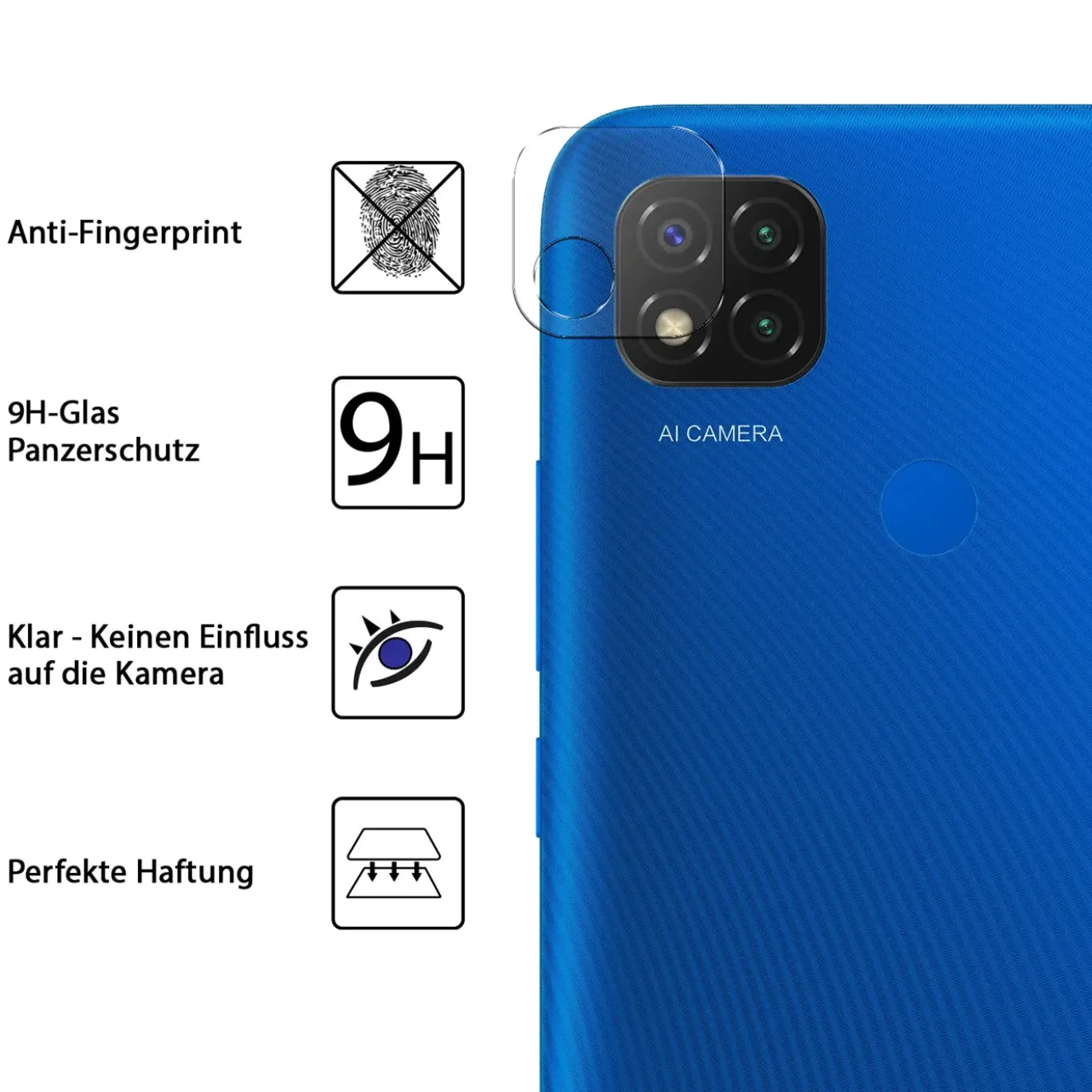 Xiaomi Redmi 9C - 9H Displayschutzfolie 2x Display & Kamera