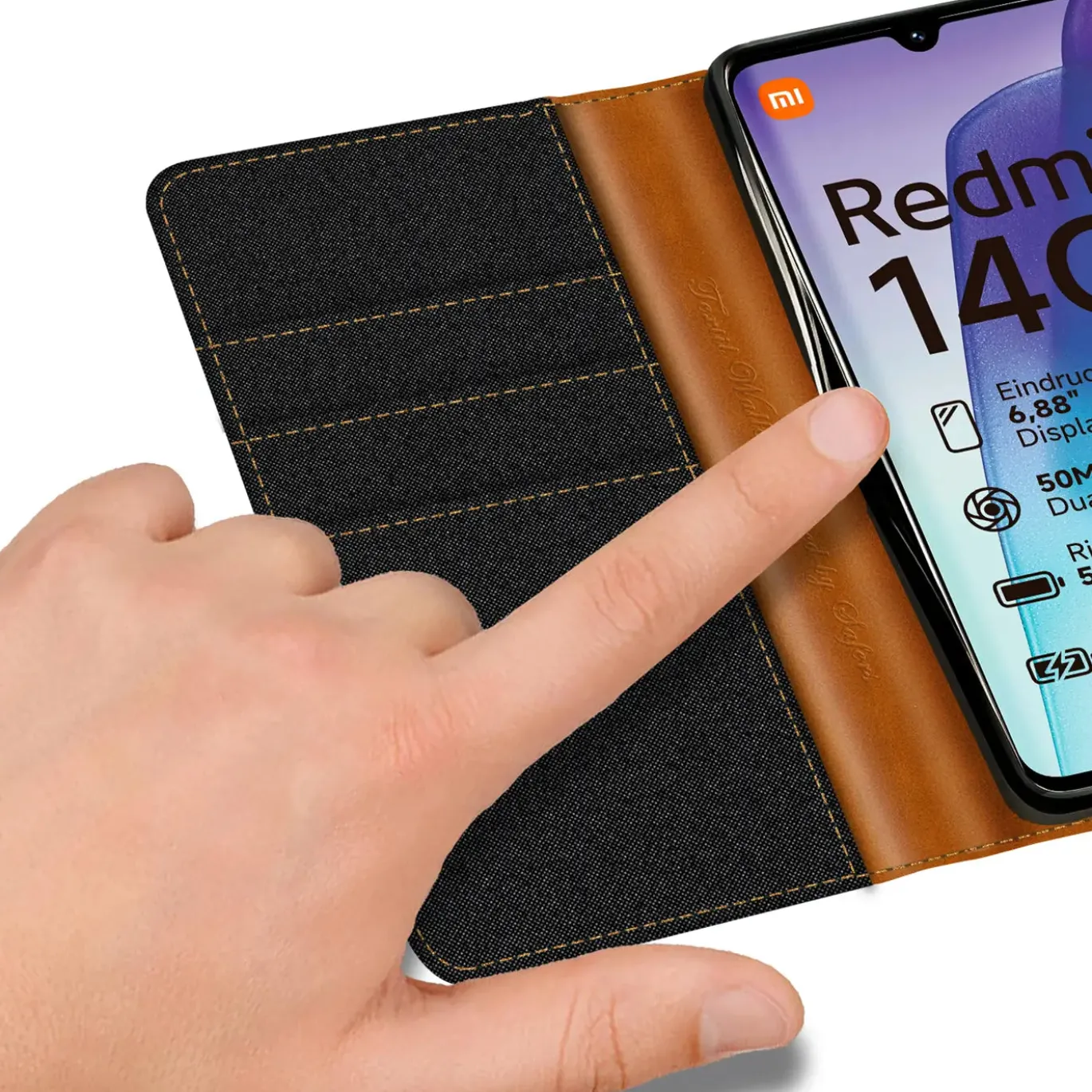 Xiaomi Redmi 14C - Jeanslook Klapphülle mit Kartenfach