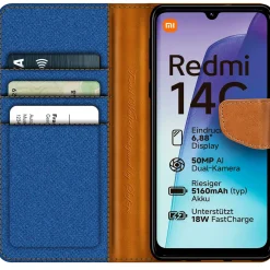 Xiaomi Redmi 14C - Jeanslook Klapphülle mit Kartenfach