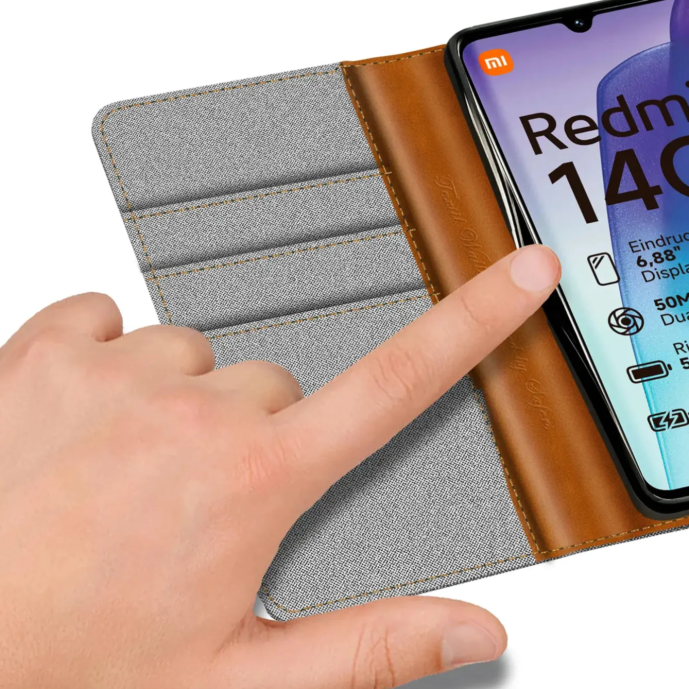Xiaomi Redmi 14C - Jeanslook Klapphülle mit Kartenfach