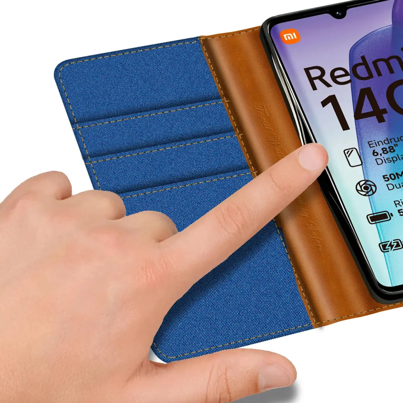 Xiaomi Redmi 14C - Jeanslook Klapphülle mit Kartenfach