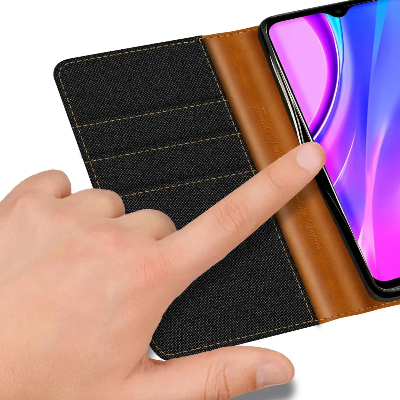 Xiaomi Redmi 9C - Jeanslook Klapphülle mit Kartenfach