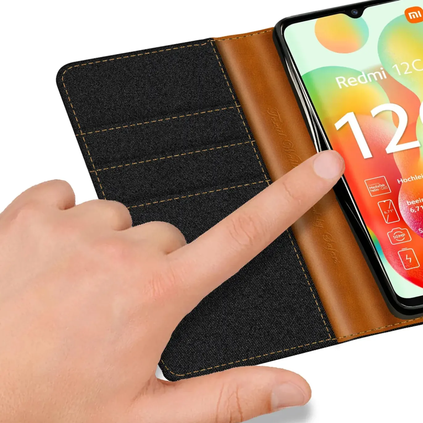 Xiaomi Redmi 12C - Jeanslook Klapphülle mit Kartenfach