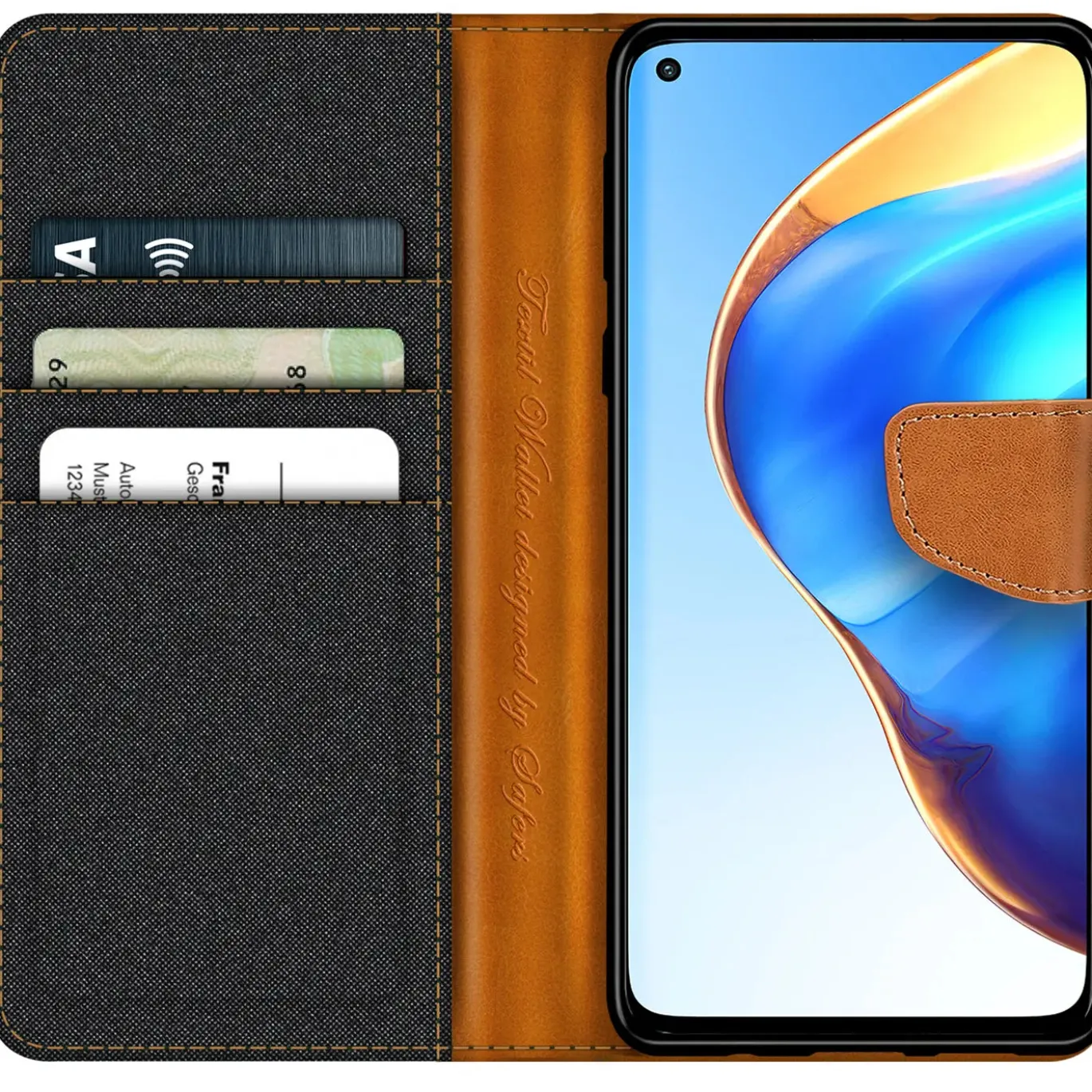 Xiaomi Redmi Note 9 - Jeanslook Klapphülle mit Kartenfach