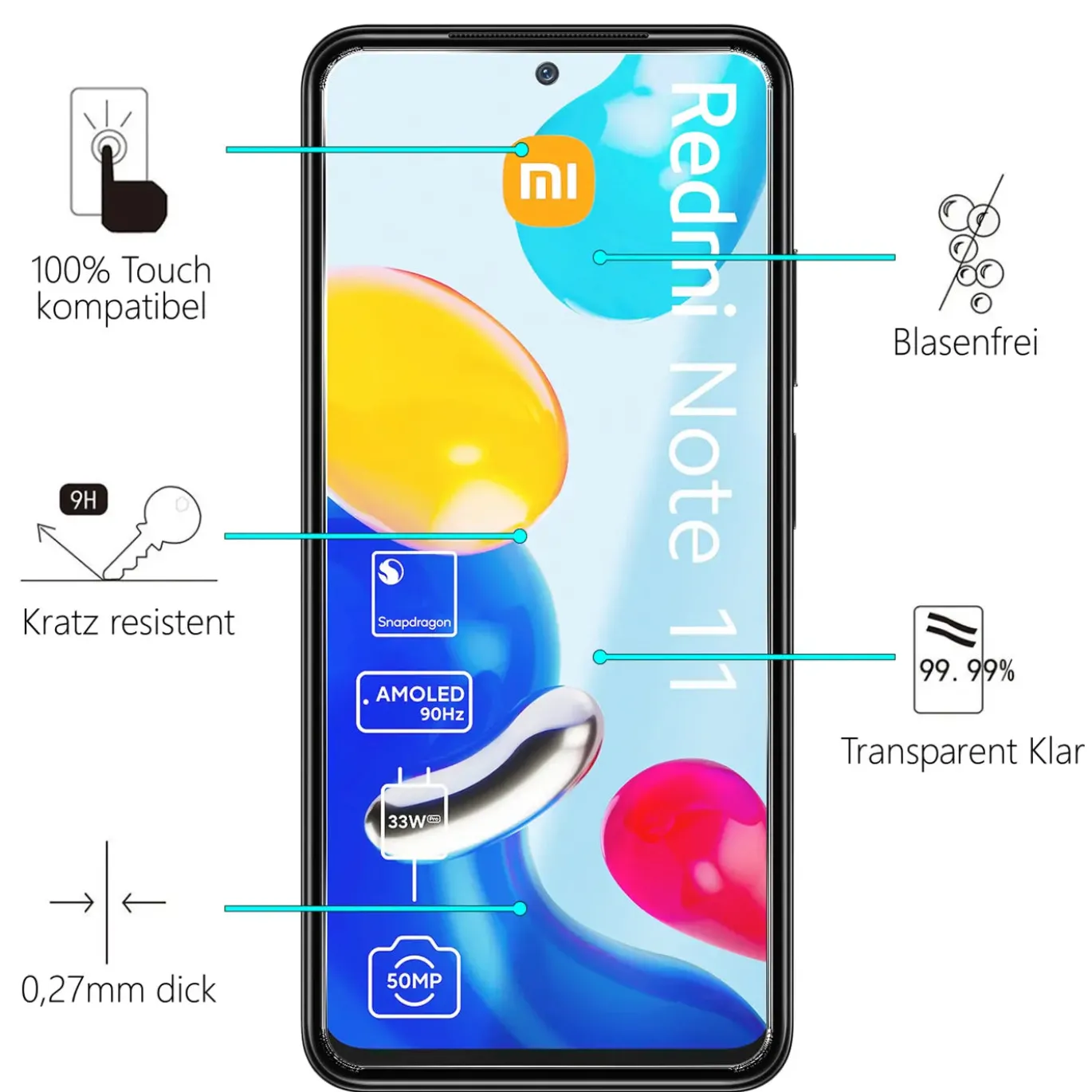 Xiaomi Redmi Note 11 / 11s - 2x 9H Panzer Glasfolie, Displayfolie