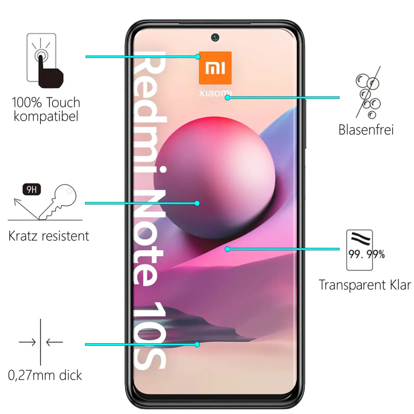 Xiaomi Redmi Note 10 / 10S - 2x 9H Panzer Glasfolie, Displayfolie