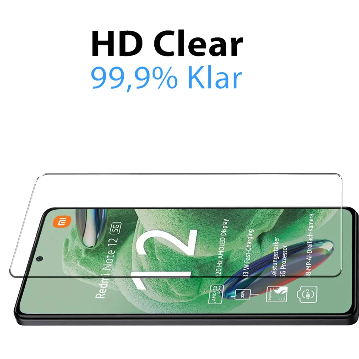 Xiaomi Redmi Note 12 5G - 9H Displayschutzfolie 2x Display & Kamera