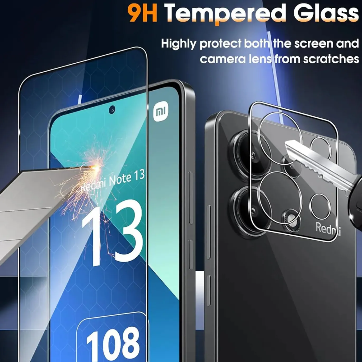 Xiaomi Redmi Note 13 4G - 9H Displayschutzfolie 2x Display & Kamera