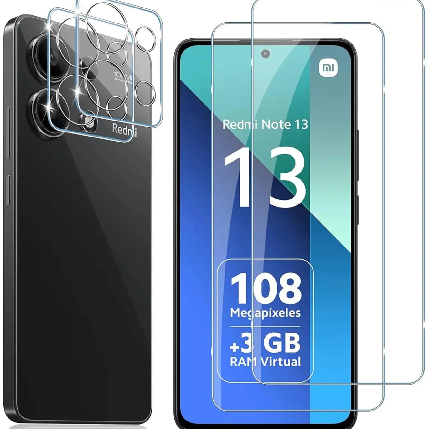 Xiaomi Redmi Note 13 4G - 9H Displayschutzfolie 2x Display & Kamera