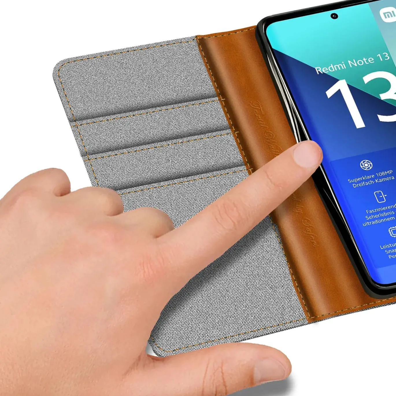 Xiaomi Redmi Note 13 4G - Jeanslook Klapphülle mit Kartenfach