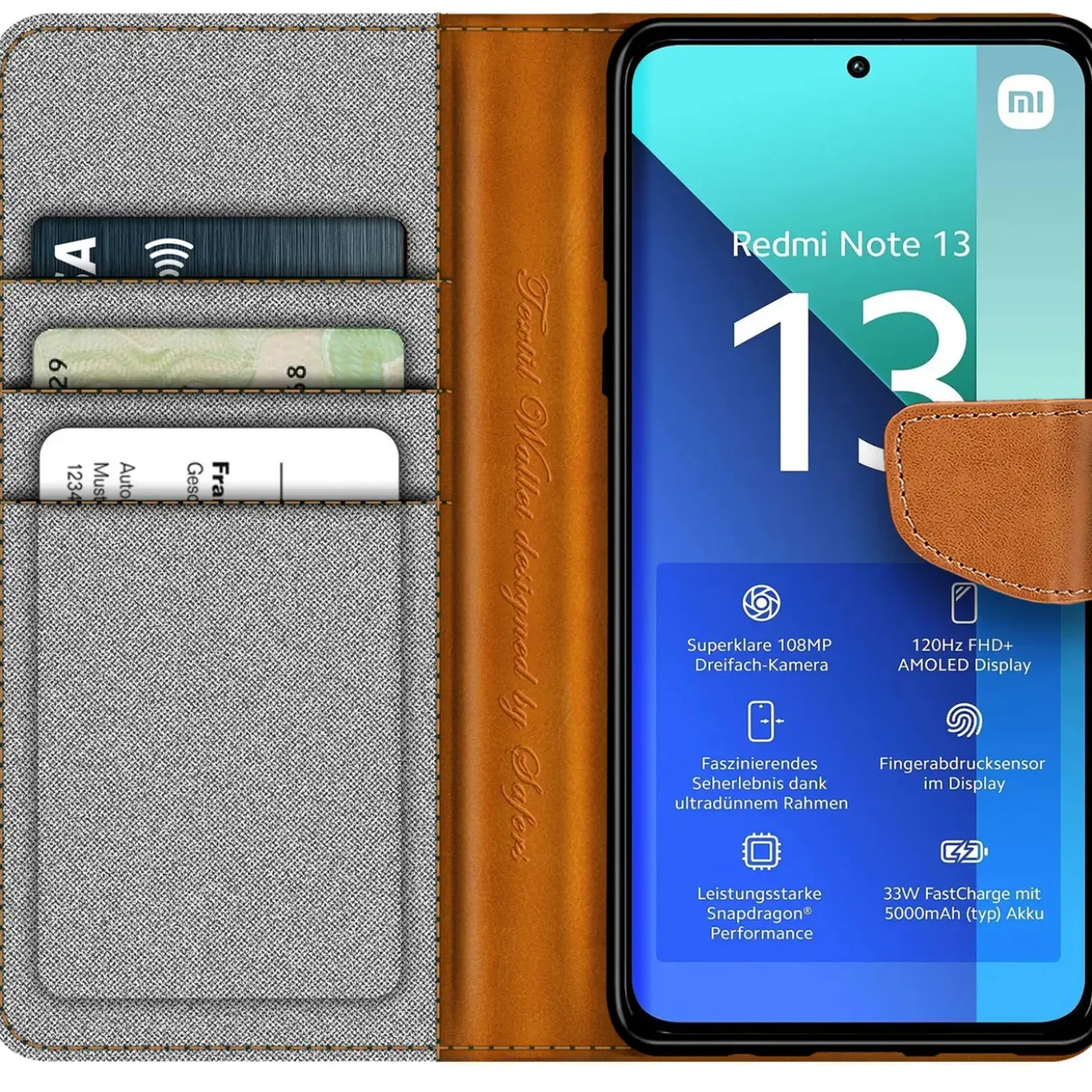 Xiaomi Redmi Note 13 4G - Jeanslook Klapphülle mit Kartenfach
