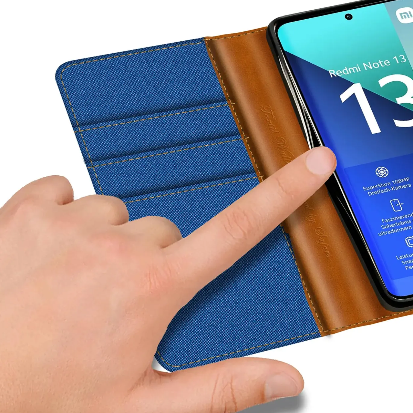 Xiaomi Redmi Note 13 4G - Jeanslook Klapphülle mit Kartenfach