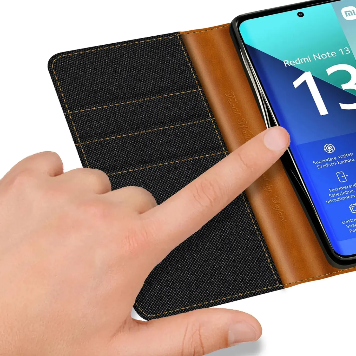 Xiaomi Redmi Note 13 4G - Jeanslook Klapphülle mit Kartenfach
