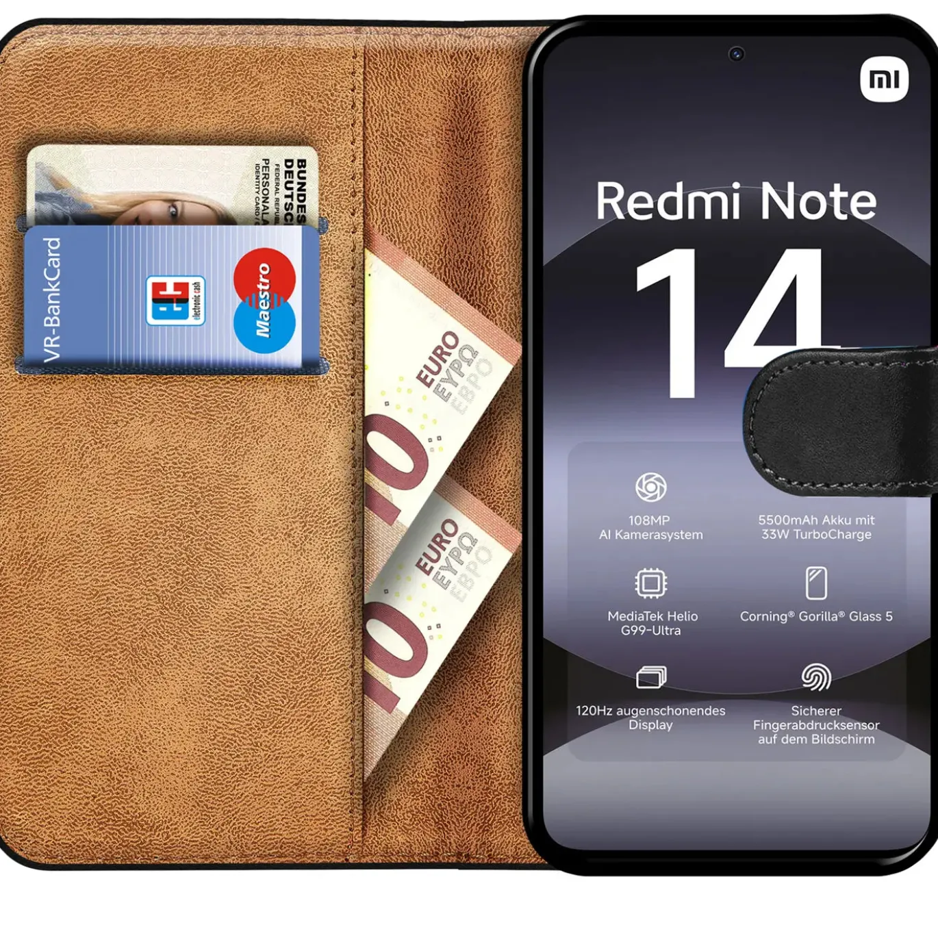 Xiaomi Redmi Note 14 4G - Klapphülle mit Kartenfächern