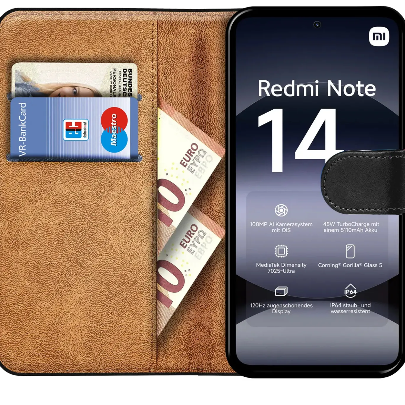 Xiaomi Redmi Note 14 5G - Klapphülle mit Kartenfächern