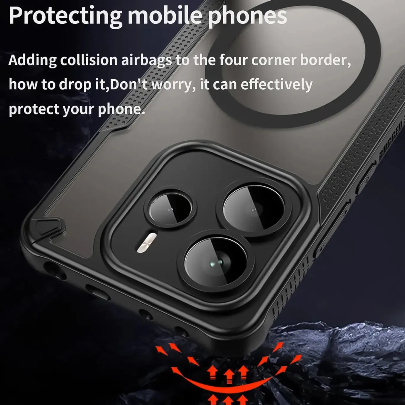 Xiaomi Redmi Note 14 5G - Stoßfestes MagSafe Case in Schwarz mit halbtransparenter Rückseite