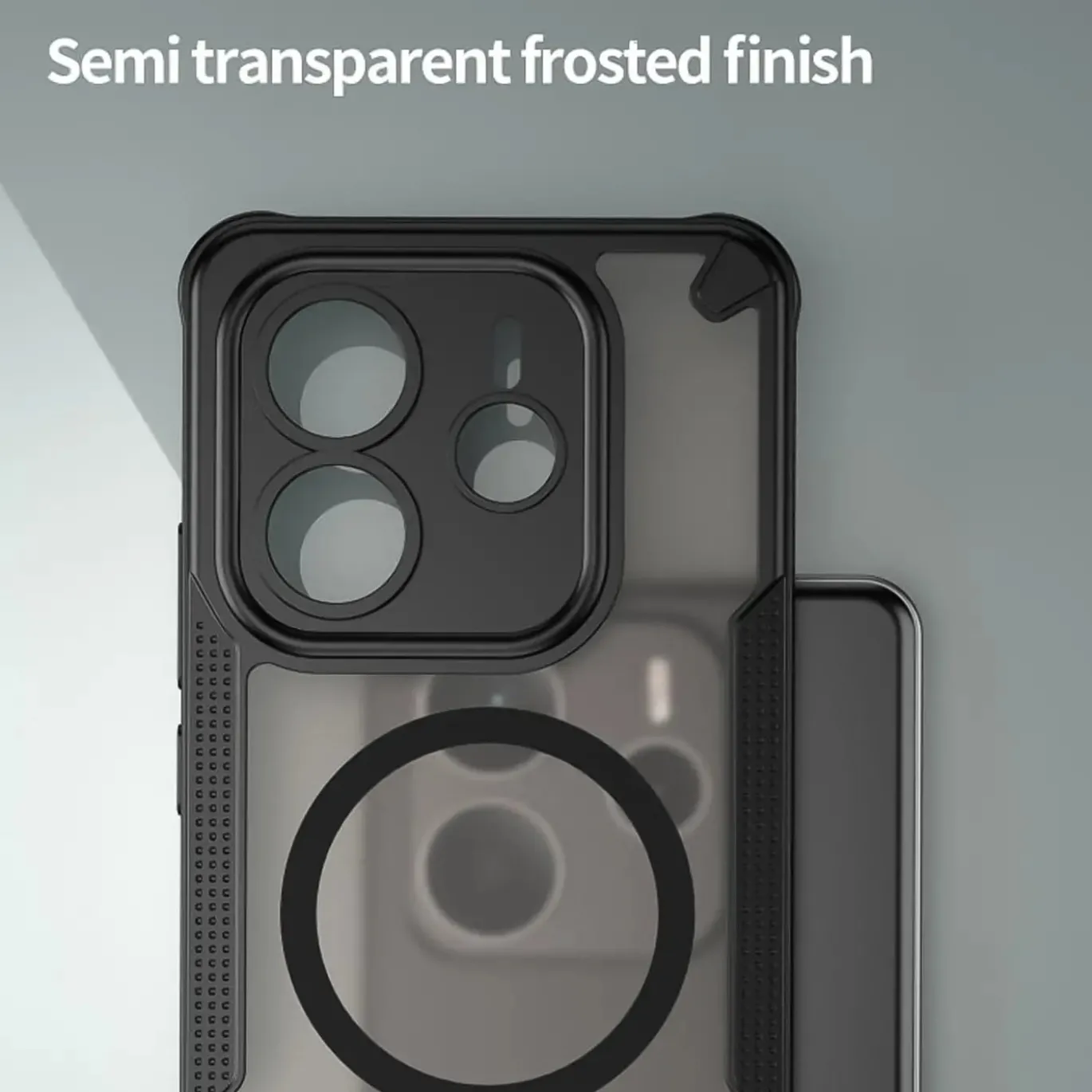 Xiaomi Redmi Note 14 5G - Stoßfestes MagSafe Case in Schwarz mit halbtransparenter Rückseite