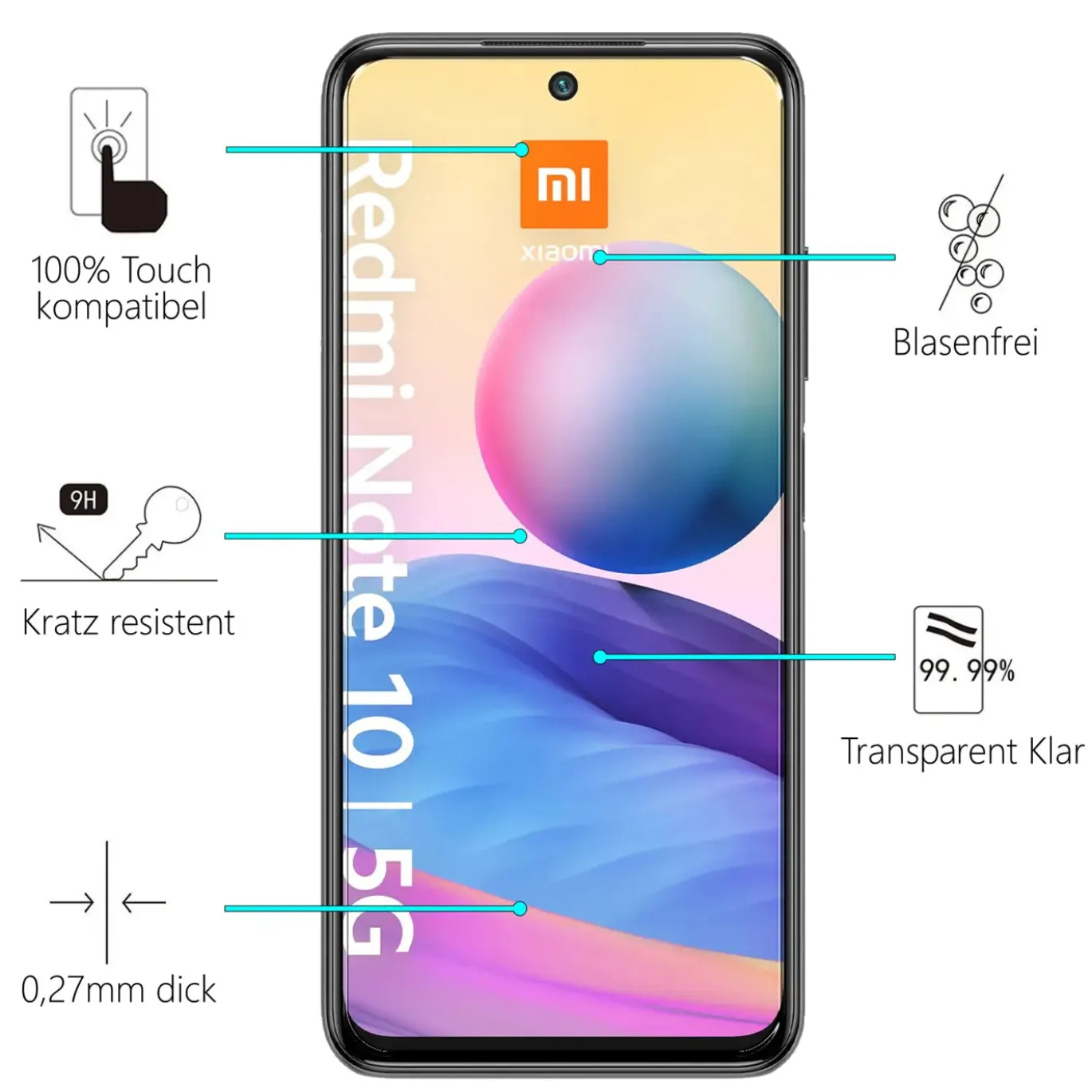 Xiaomi Redmi Note 10 5G - 2x 9H Panzer Glasfolie, Displayfolie
