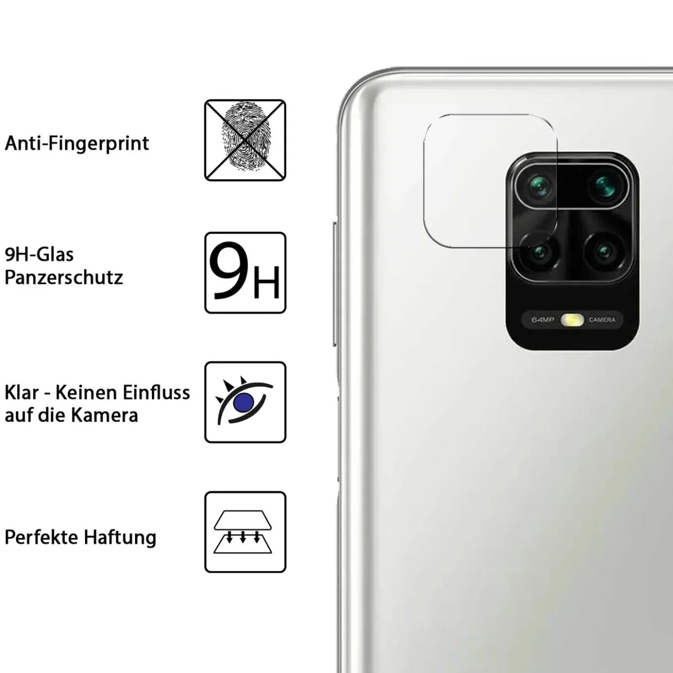 Xiaomi Redmi Note 9 Pro - 9H Displayschutzfolie 2x Display & Kamera