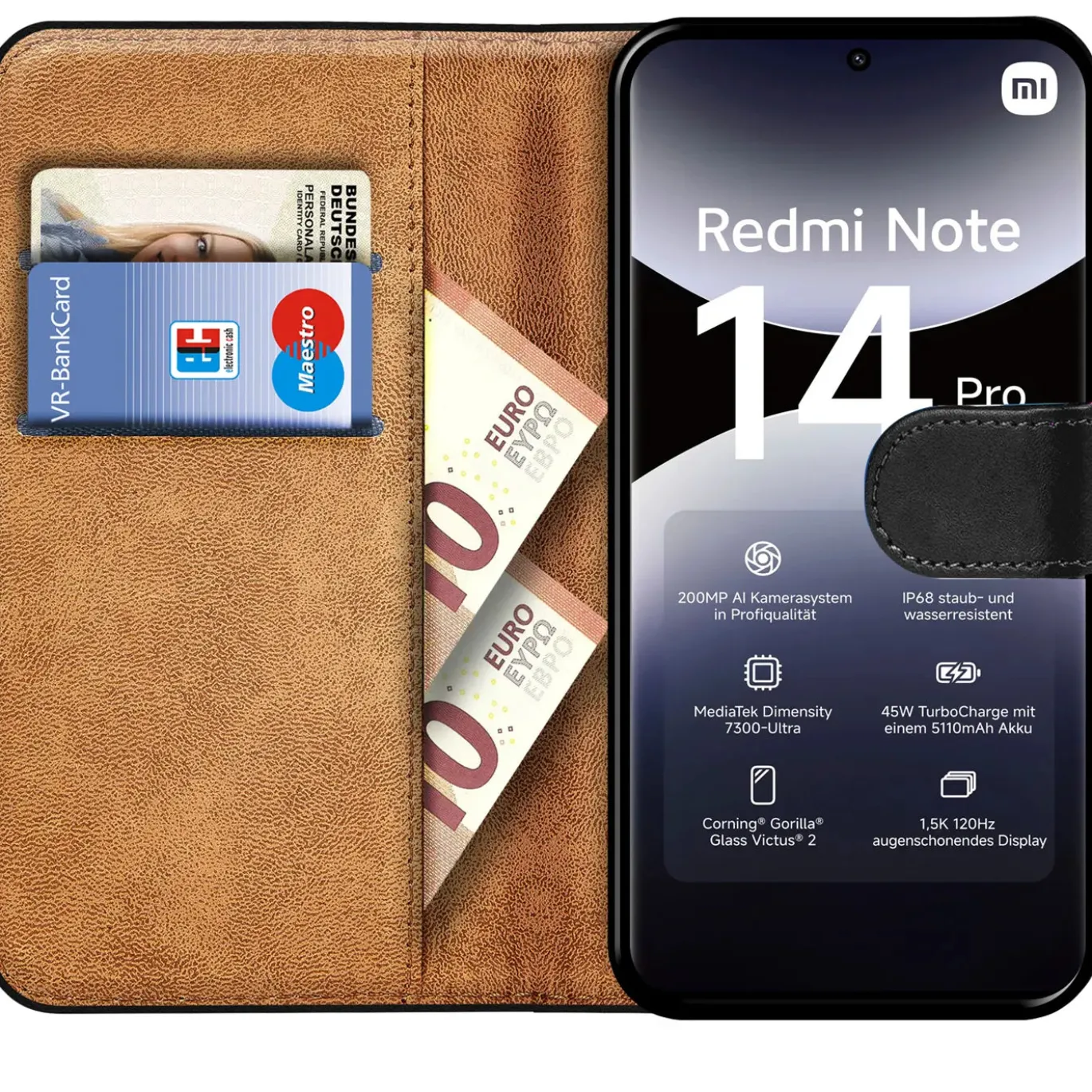 Xiaomi Redmi Note 14 Pro 5G - Klapphülle mit Kartenfächern