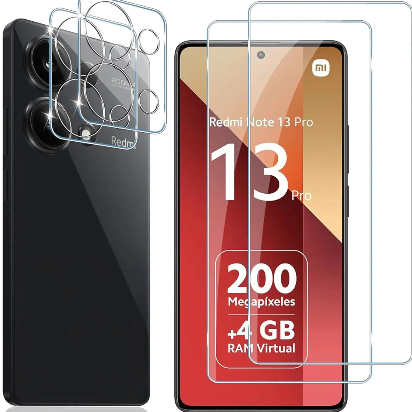 Xiaomi Redmi Note 13 Pro 4G - 9H Displayschutzfolie 2x Display & Kamera