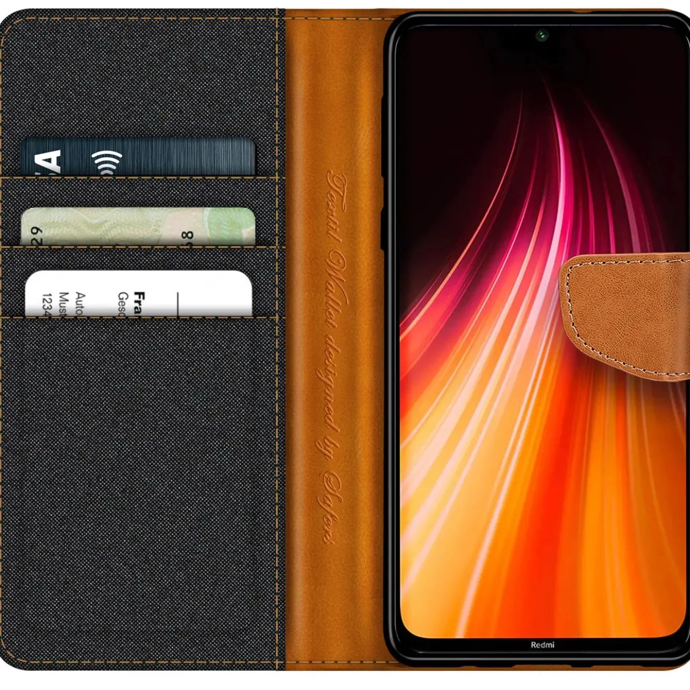 Xiaomi Redmi Note 8T - Jeanslook Klapphülle mit Kartenfach