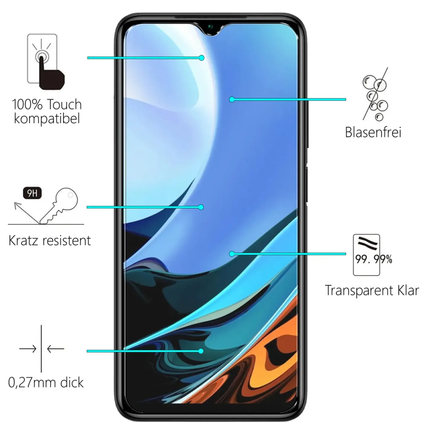 Xiaomi Redmi 9T - 2x 9H Panzer Glasfolie, Displayfolie