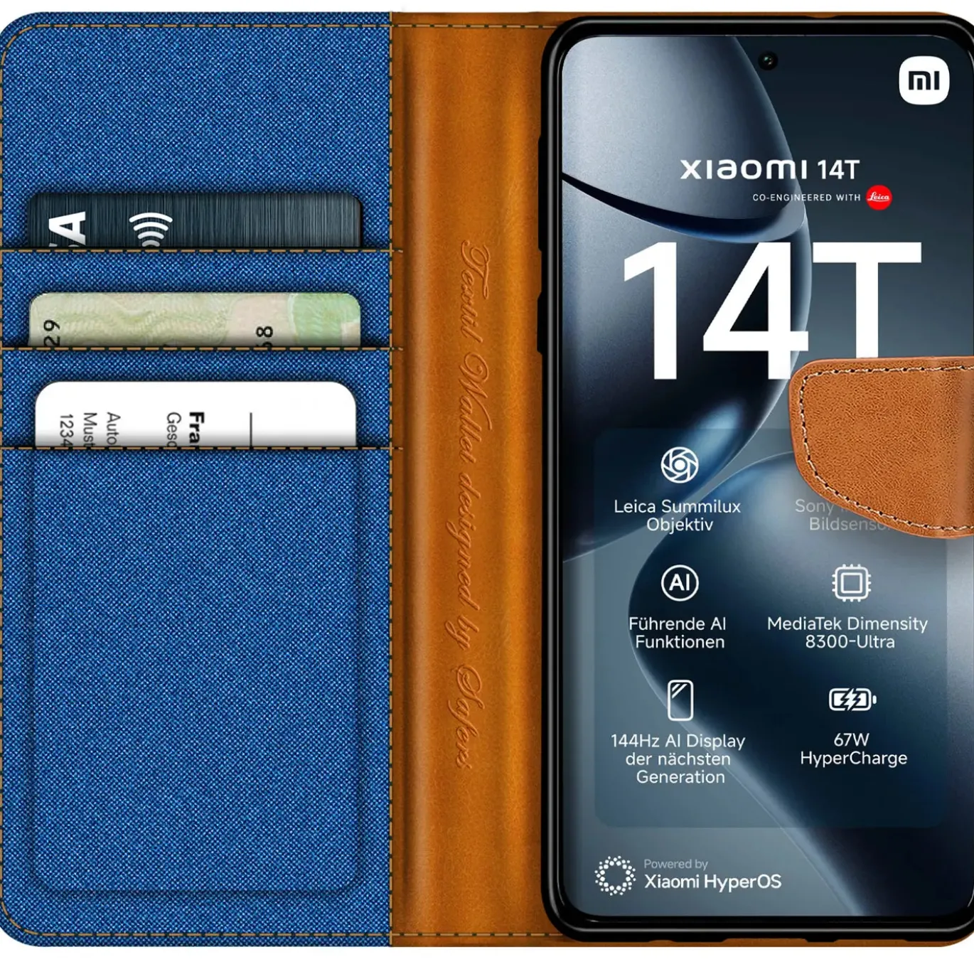 Xiaomi 14T - Jeanslook Klapphülle mit Kartenfach