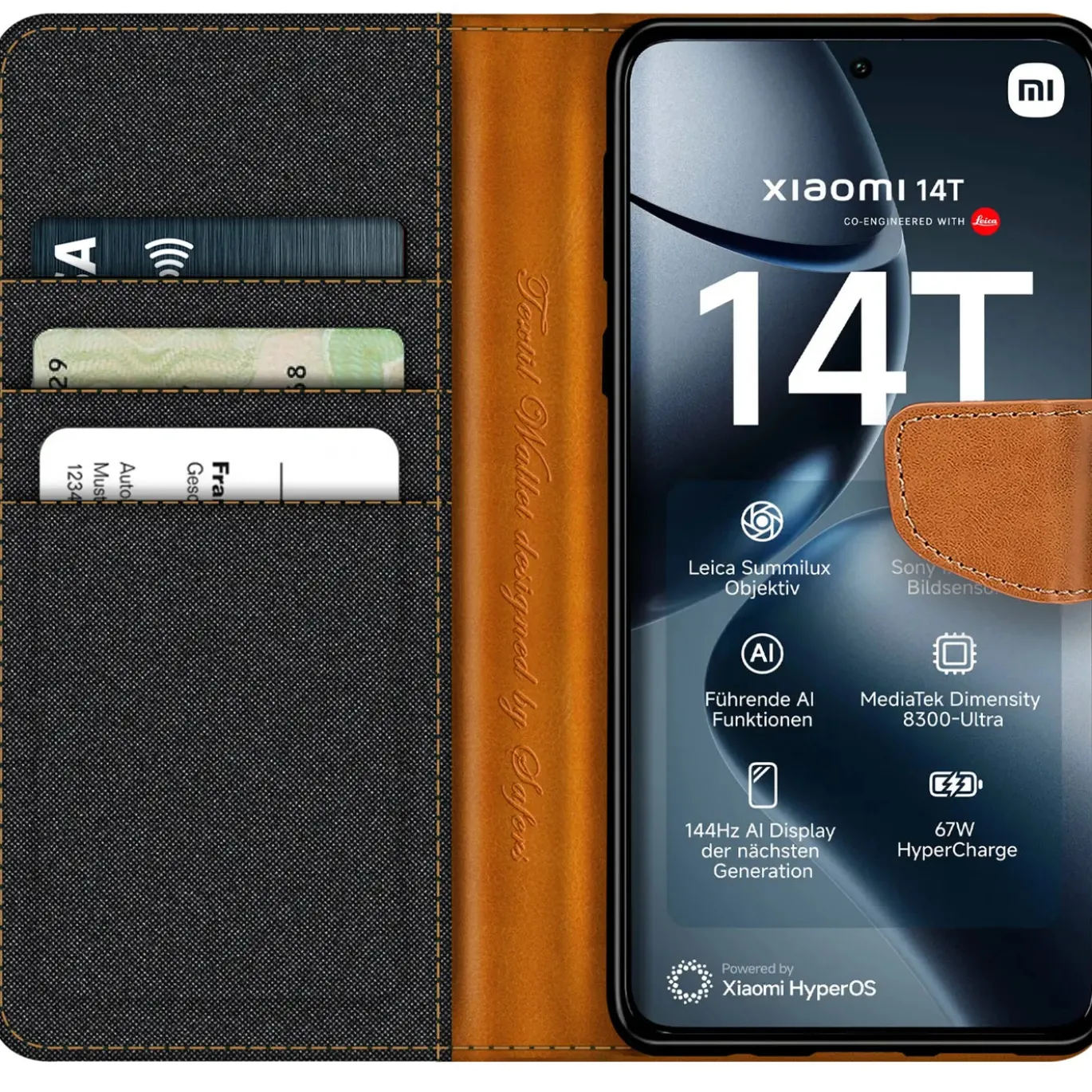 Xiaomi 14T - Jeanslook Klapphülle mit Kartenfach