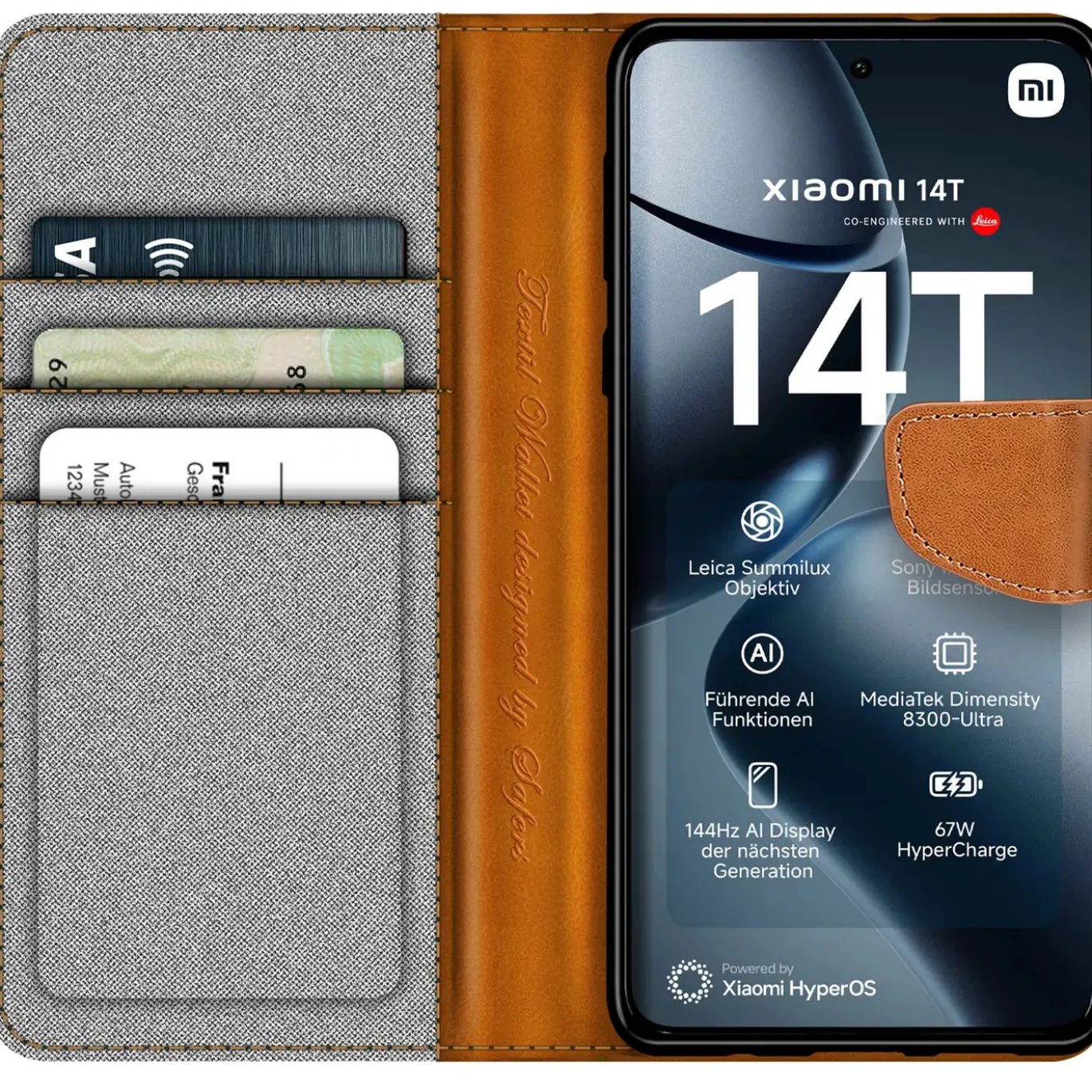 Xiaomi 14T - Jeanslook Klapphülle mit Kartenfach