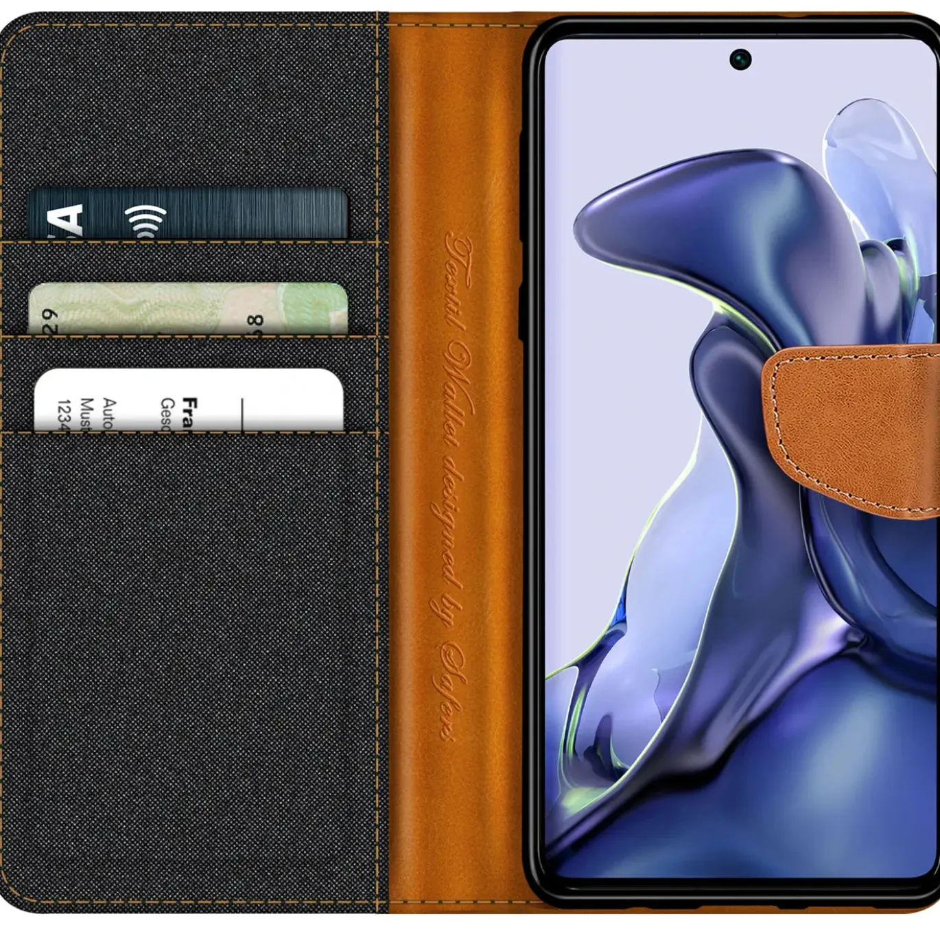 Xiaomi 12T / 12T Pro - Jeanslook Klapphülle mit Kartenfach