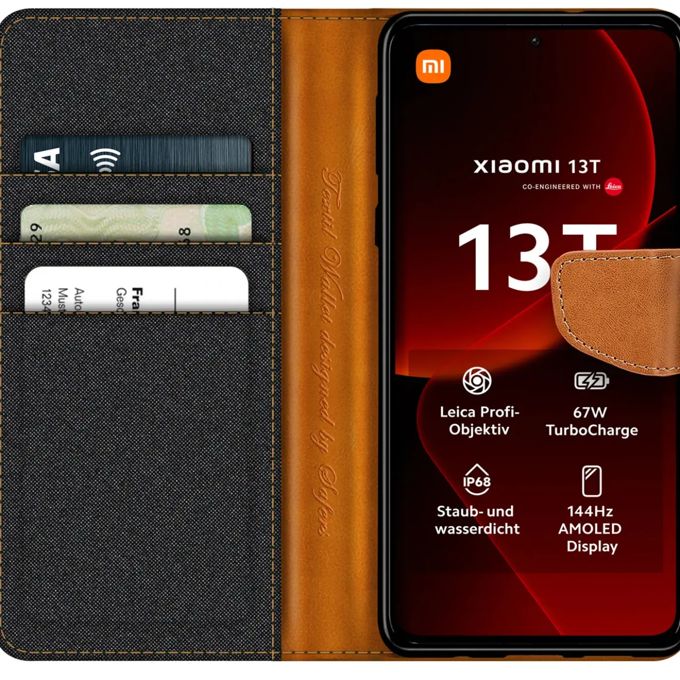Xiaomi 13T / 13T Pro - Jeanslook Klapphülle mit Kartenfach
