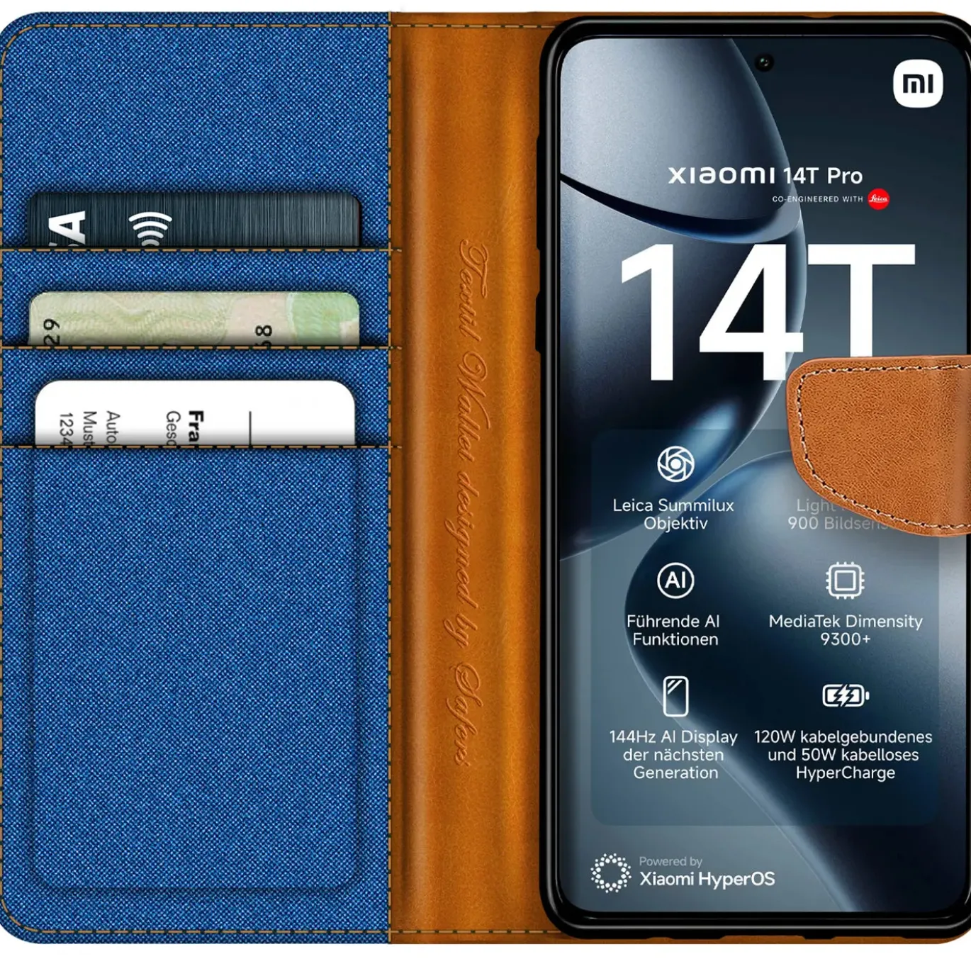 Xiaomi 14T Pro - Jeanslook Klapphülle mit Kartenfach