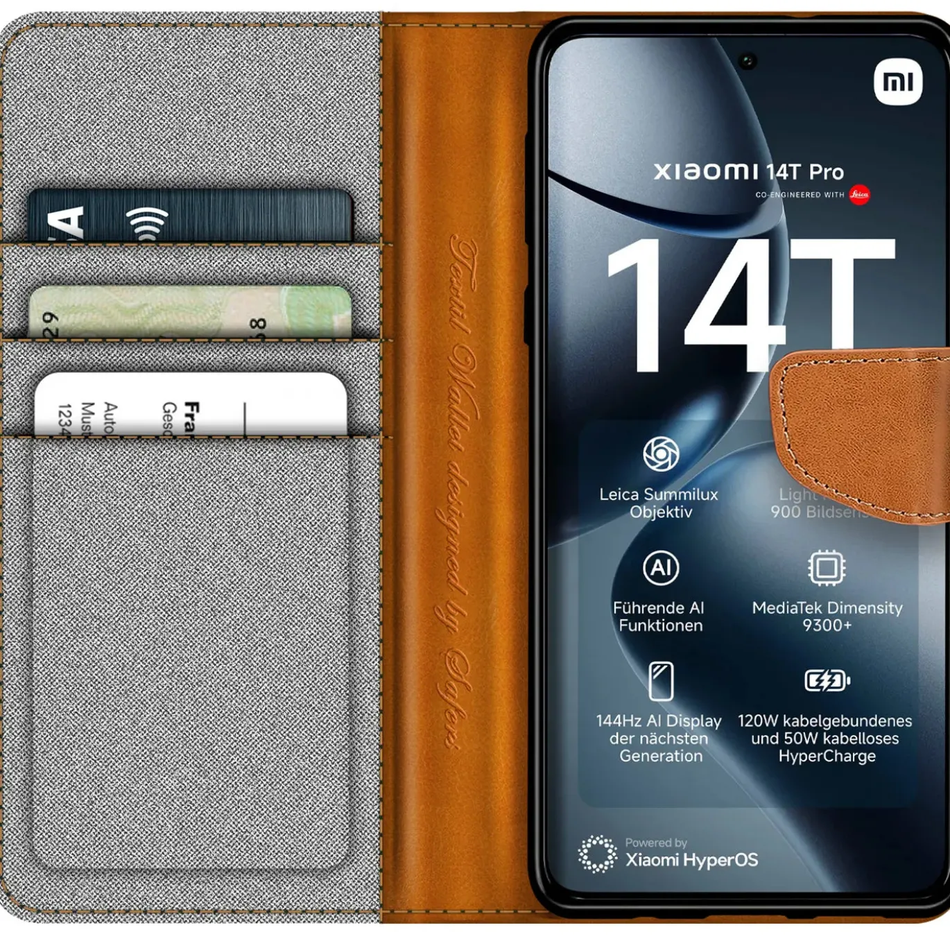 Xiaomi 14T Pro - Jeanslook Klapphülle mit Kartenfach