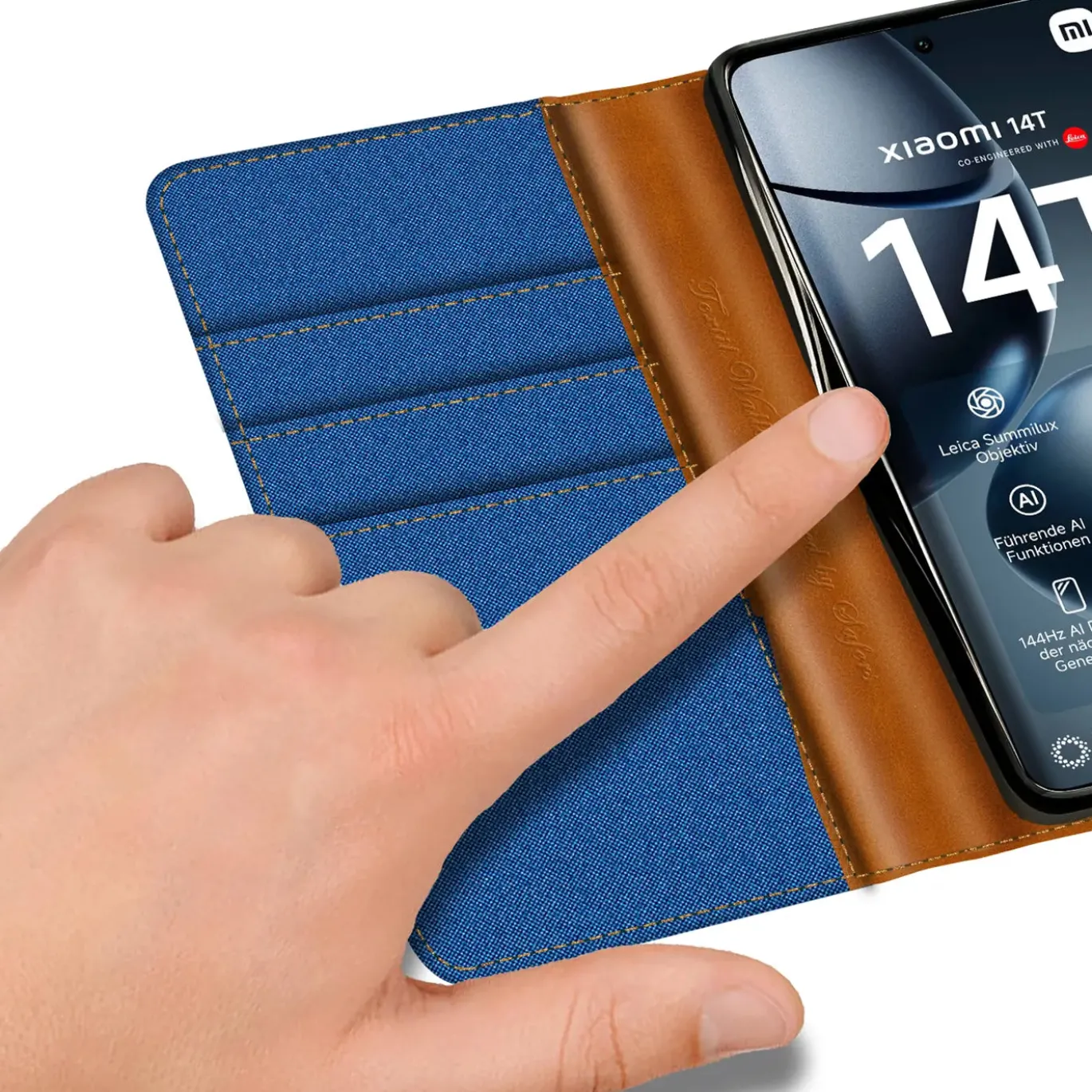 Xiaomi 14T Pro - Jeanslook Klapphülle mit Kartenfach