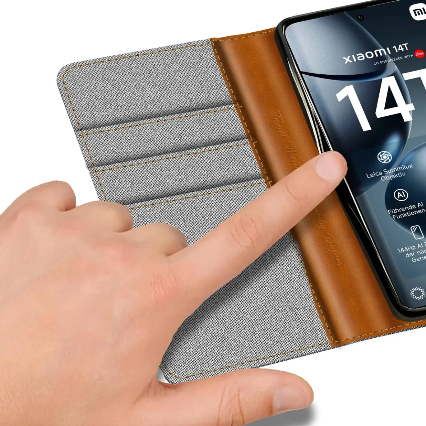 Xiaomi 14T Pro - Jeanslook Klapphülle mit Kartenfach